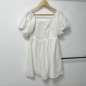 White Puff Sleeve Mini Dress